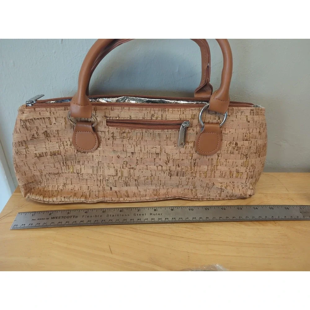 Primeware Women's Cork Purse Handbag Wine 2 Handles‎  Gold Color Accents Therms